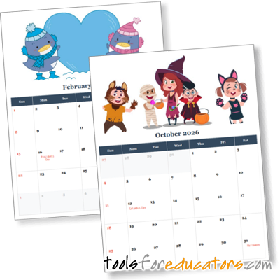 free printable calendars at MESCalendars.com